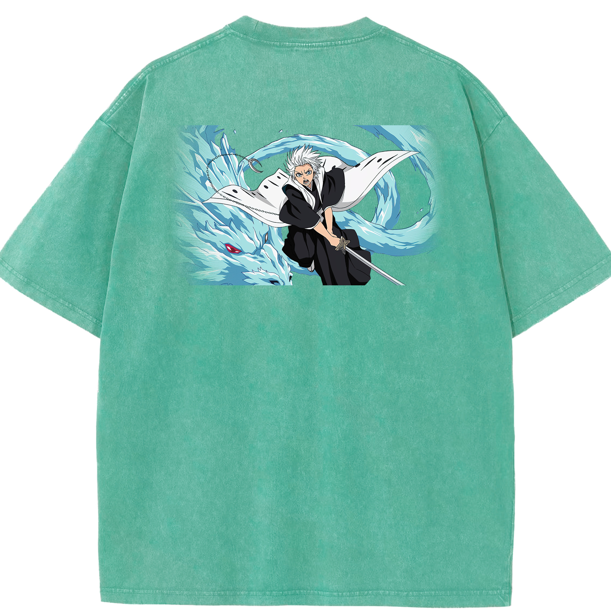 （画像用） ブリーチ 日番谷冬獅郎（ひつがや とうしろう） BLEACH Hitsugaya Toushirou 綿100% ヴィンテージ風 半袖Tシャツ（背面プリント）